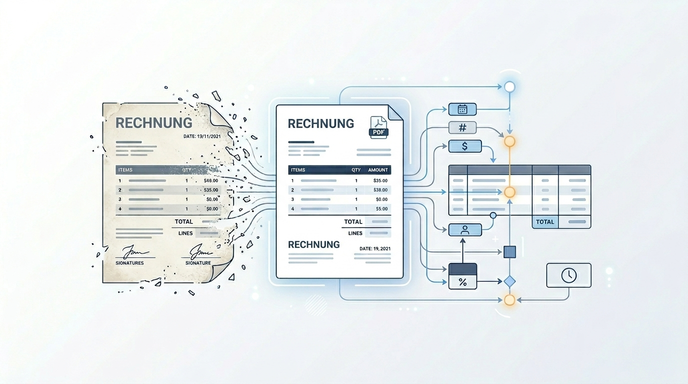 Illustration: Entwicklung der Rechnung vom Brief übers PDF zum strukturierten Datensatz