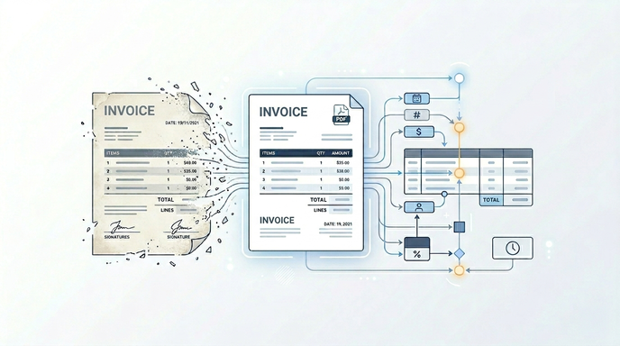 Illustration: Evolution of the invoice from paper letter via PDF to structured data